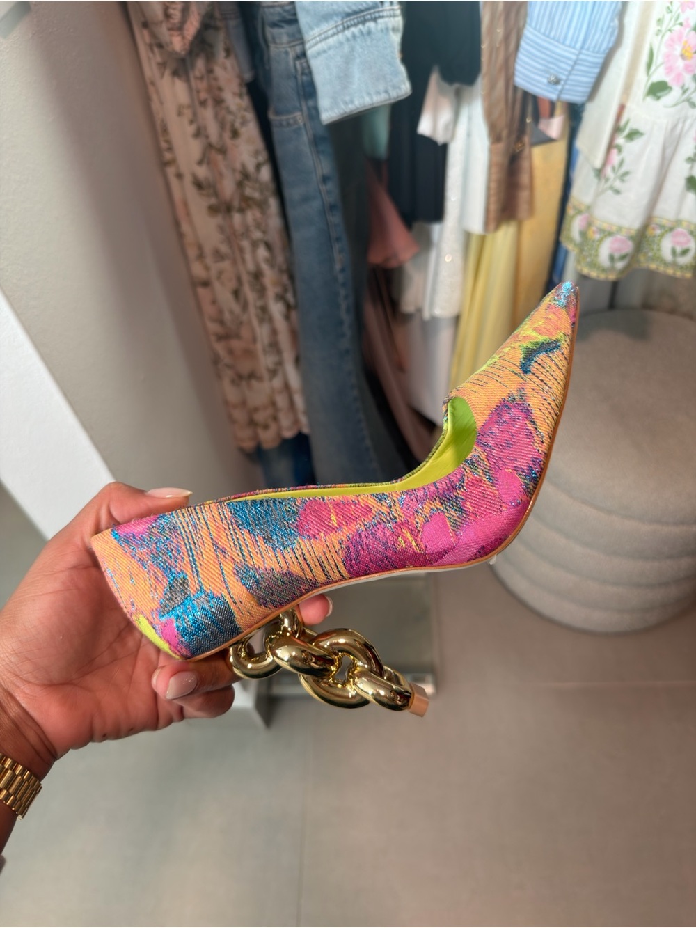 cult gaia Multicolor Chain-Heel Pointed Pump